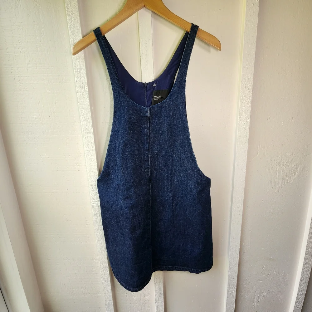 Zara Trafaluc Denim Overall Skirt Dark Blue Mini Size Large - Picture 1 of 13